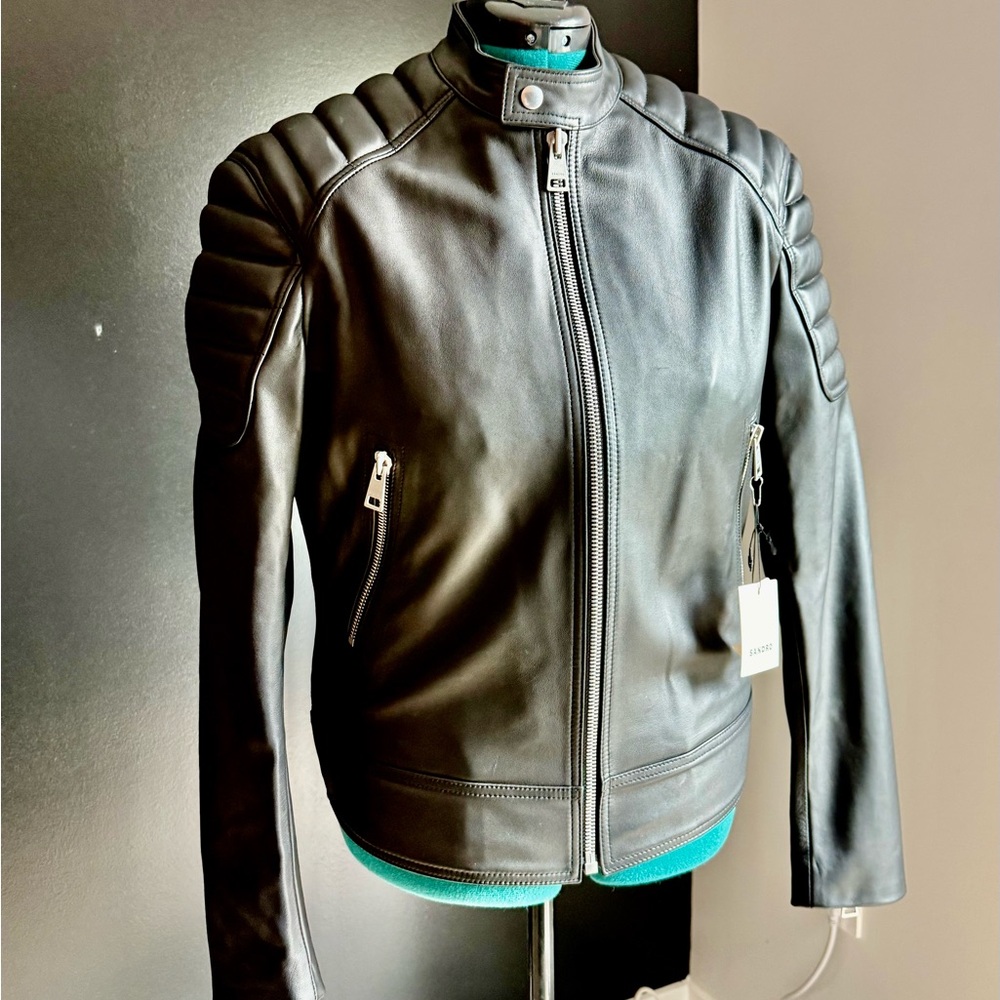 Sandro Black Bomber Jacket Sleek Fitted Design New with Tags